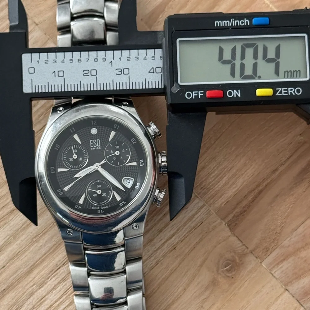 ESQ by Movado Chronograph Watch Black Dial Stainless Steel Case Bracelet Date